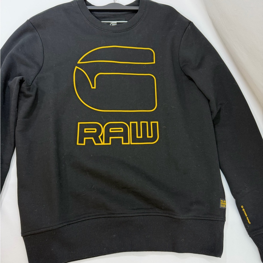 G-Star Men's Black and Yellow Crewneck Sweatshirt Medium